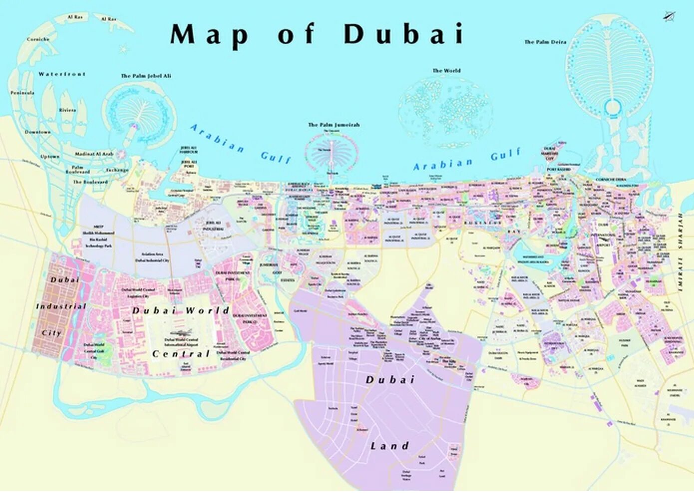 Карта Дубай с достопримечательностями на русском языке 2023. Карта Дубая мап. Районы Дубая на карте. Достопримечательности Дубая на карте. Дубайская карта
