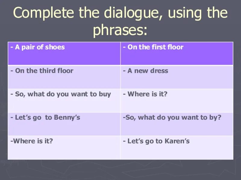 Complete the dialogues between. Complete the Dialogue. Complete the Dialogue with. Complete the phrases. Complete the dialogues with the phrases.