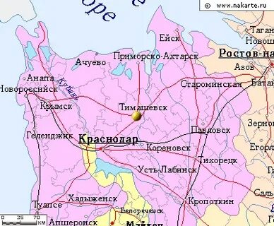Тимашевск на карте краснодарского края