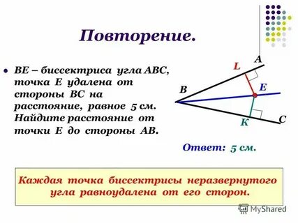 Множество точек угла равноудаленных от его сторон