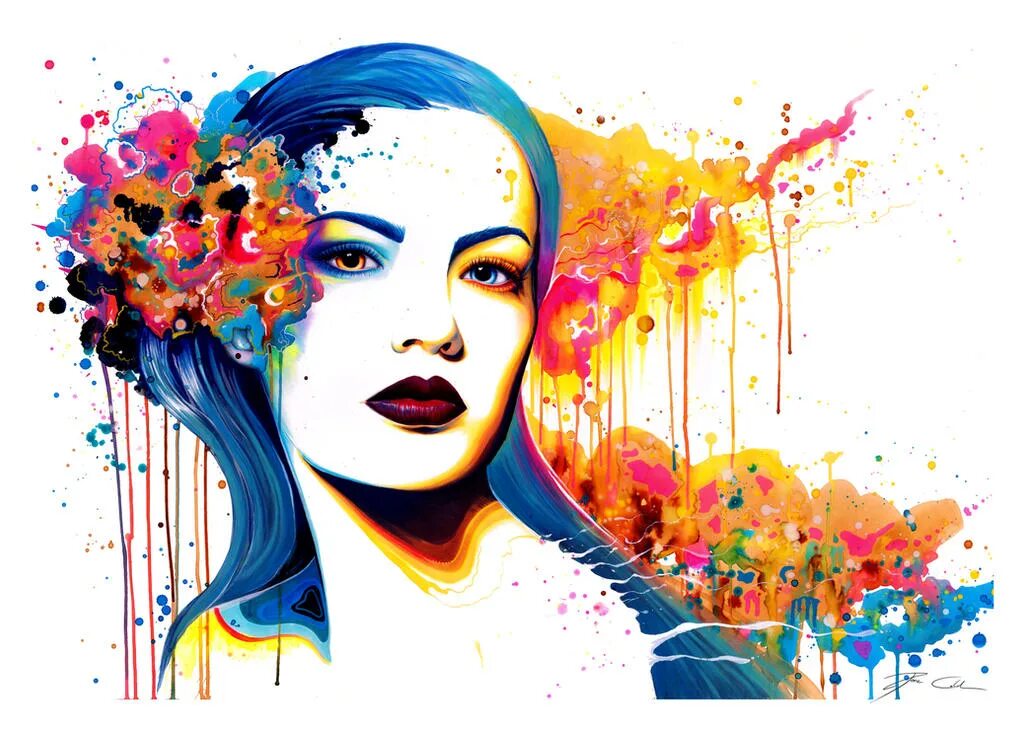 Стилизованные портреты. Краски рисунок девочки. Портрет девушки красками. Яркие картины. Девушка рисунок красками.