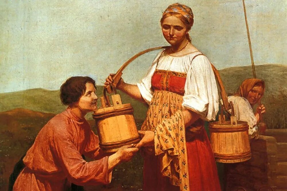 Образа несут. Венецианов. Встреча у колодца. 1843. Встреча у колодца Венецианов. Алексей Гаврилович Венецианов встреча у колодца. Картина встреча у колодца Венецианов.