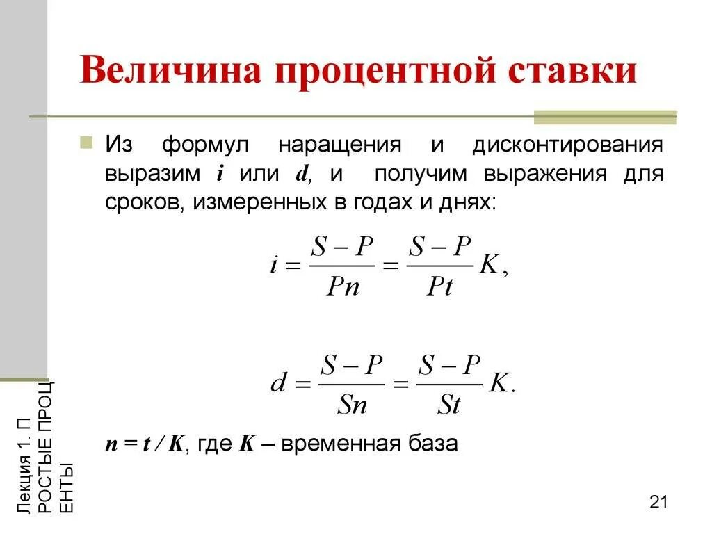 Условия величина процента в