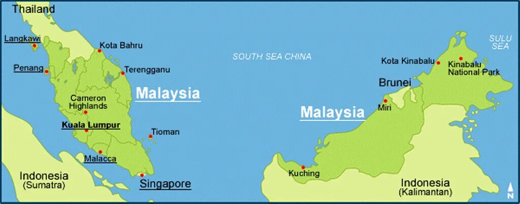 Штаты малайзии. Остров Пенанг Малайзия на карте. Куала-Лумпур Малайзия на карте Азии. Карта Малайзии с островами.