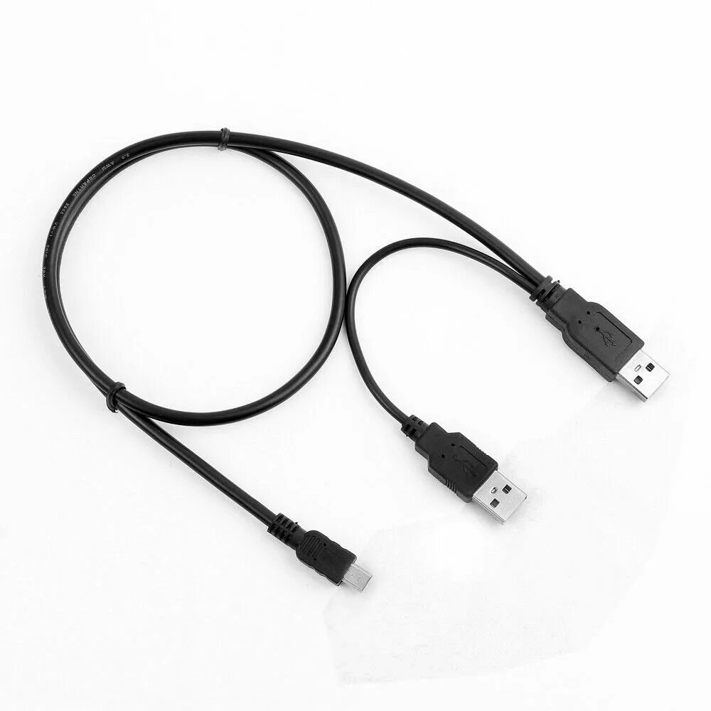 Шнур для внешнего жесткого диска. Y образный кабель mini usb 2.0 transcend. кабель для hdd miniusb 2.0 с доп.питанием. шнур для внешнего hdd mini usb - 2 usb 2.0. usb 2.0, usb-micro кабель с дополнительным питанием.