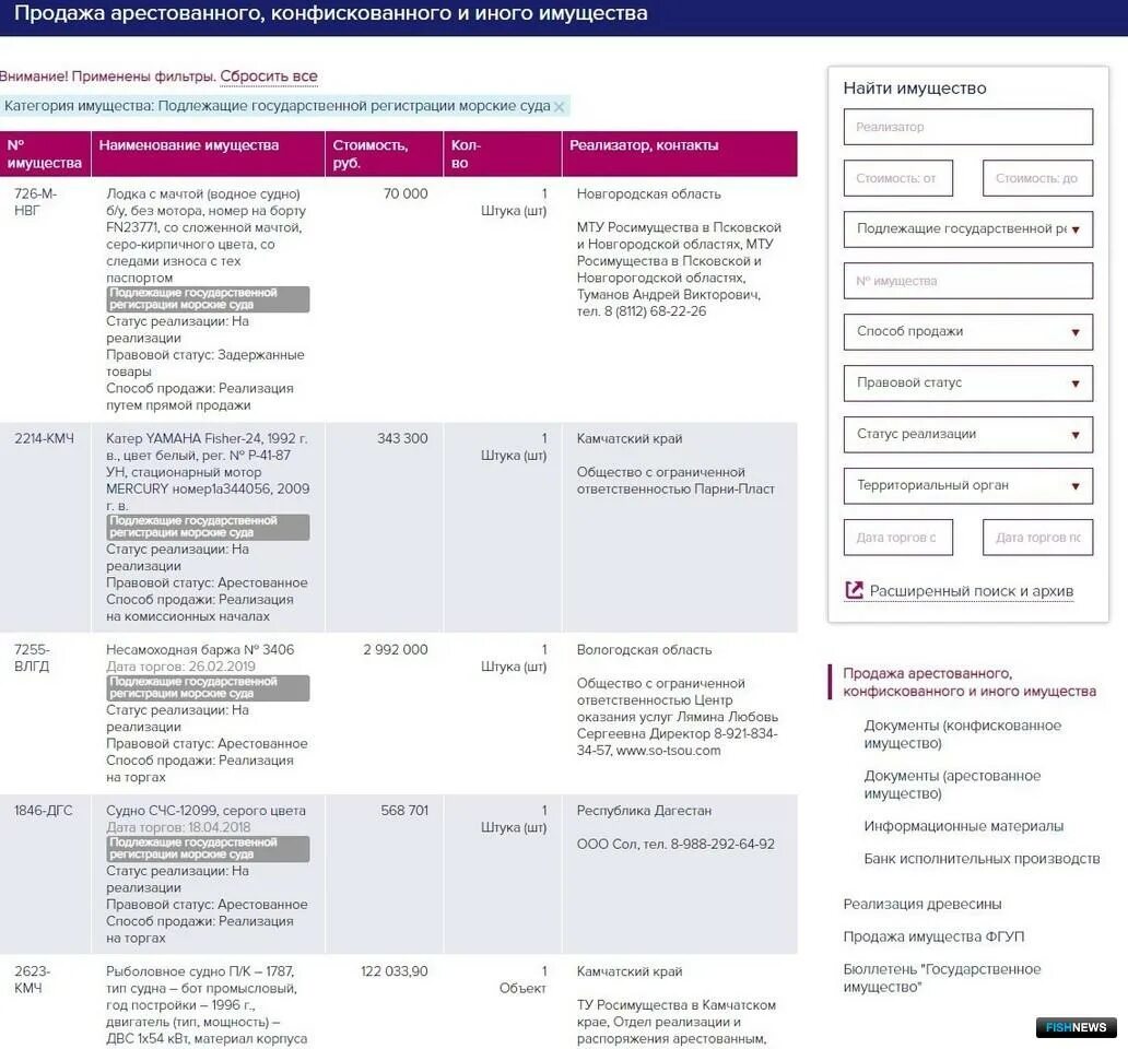 Росимущество торги арестованного