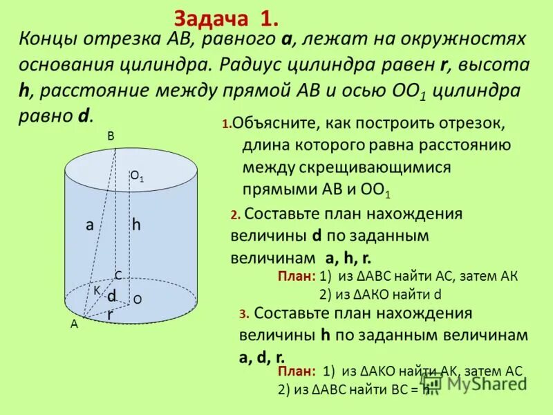 Расстояние между прямой и осью цилиндра