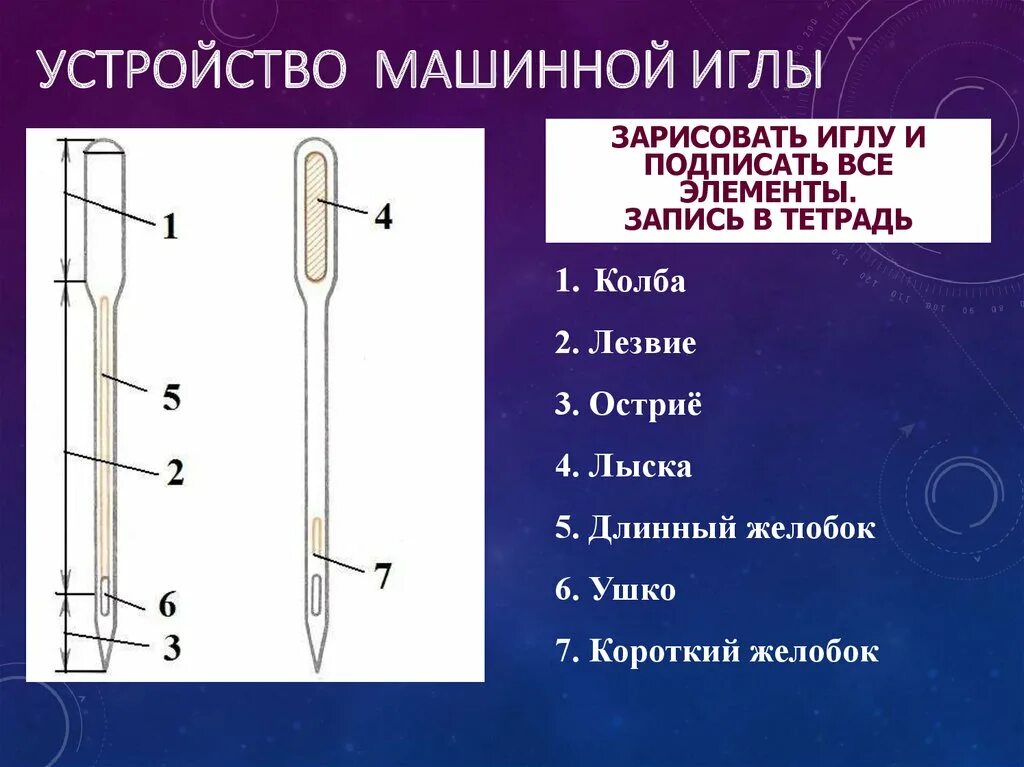 Длинный желобок иглы. Устройство машинной иглы. Устройство машинной швейной иглы. Строение машинной швейной иглы. Устройствомашиноц иглы.