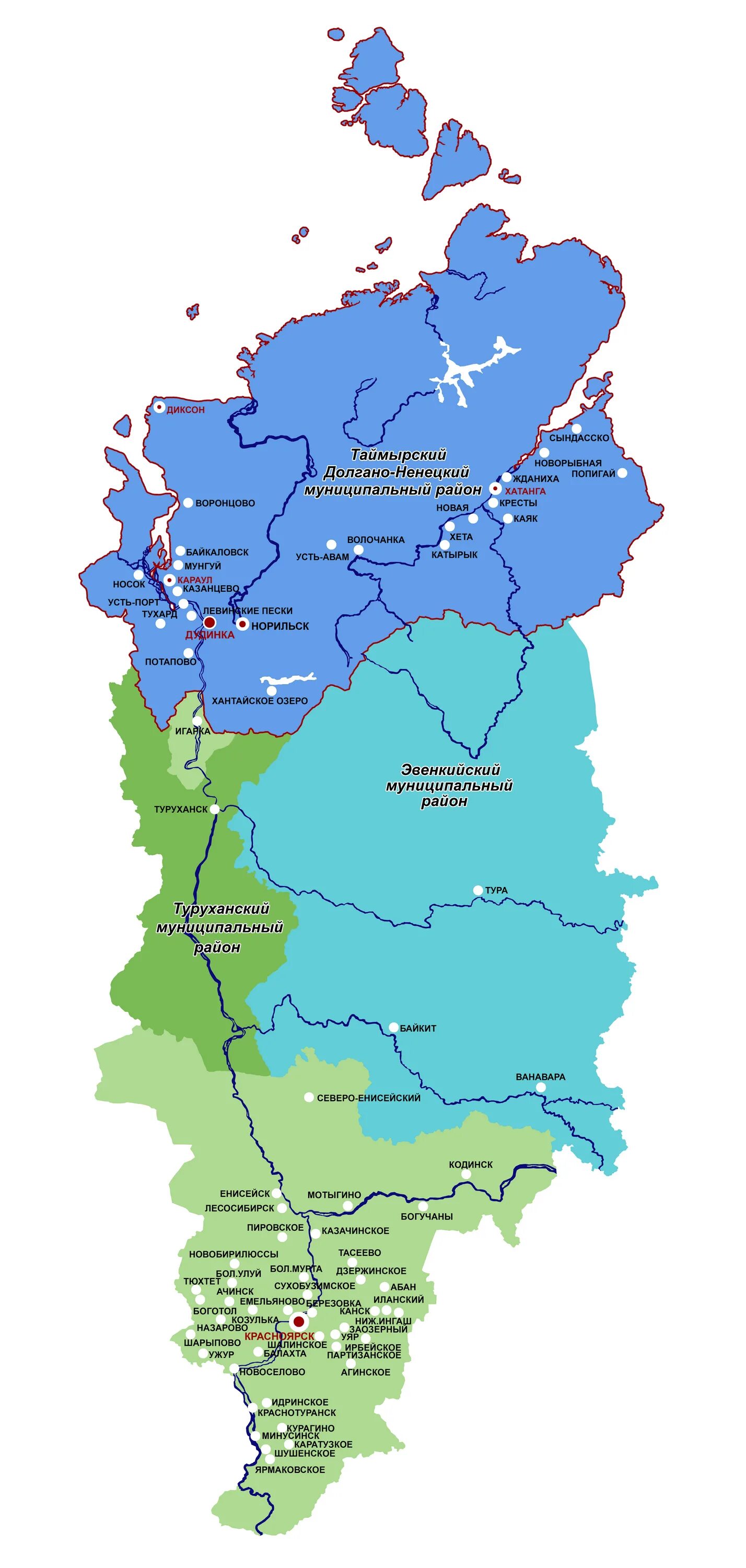 Карта Красноярского края. Карта Красноярского края с городами и поселками. Карта Красноярского края с районами. Таймырский Долгано-Ненецкий муниципальный район. Карта красноярского края с районами подробная