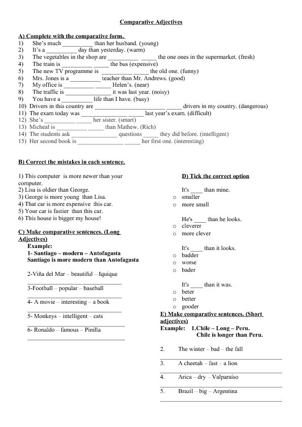 Complete the sentences with the comparative form. Comparative sentences. Complete the sentences with the Comparative adjectives. Complete the sentences using Comparative adjectives. Complete the sentences using the Comparative form of the adjective.