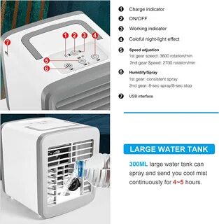 Evaporative Air Conditioner Fan with 3 Speeds 7 Colors Air Conditioner Pers...