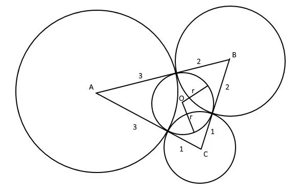 Три окружности пересекающиеся в одной точке. Три окружности попарно касаются друг друга. Попарно пересекающиеся окружности. Три окружности попарно касаются друг друга внешним образом. Три окружности радиусами 1 2 3 попарно.