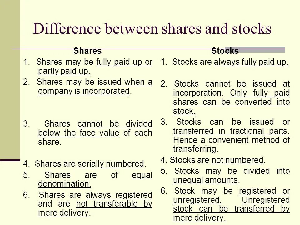 Stocks and shares. Difference between. What is the difference between stocks and shares. Difference between for and to. Type of shares