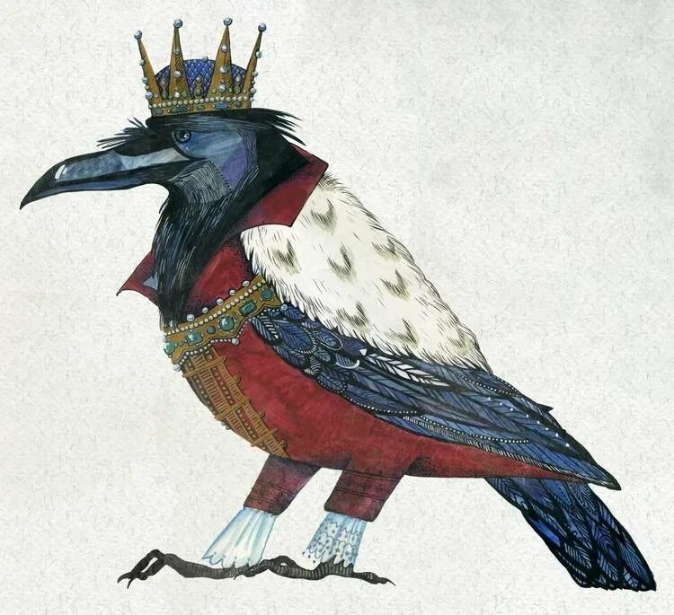 Как звали царя птиц в комедии птицы. Ворона с короной. ворон в короне. птица с короной. птица с короной на голове.