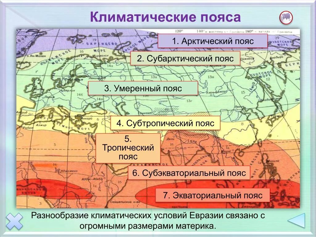 Положение евразии в климатических поясах. Карта климатических поясов Евразии. Климатические пояса Евразии 7. Карта климат поясов Евразии. Названия климатических поясов Евразии.