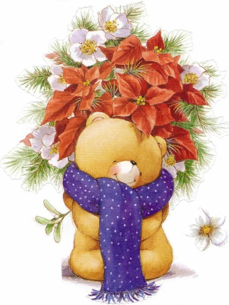 Https pozdravok com дружба. Мишка с цветами. Медвежонок с цветами. Медвежонок с цветочком. Милый Медвежонок с цветочком.