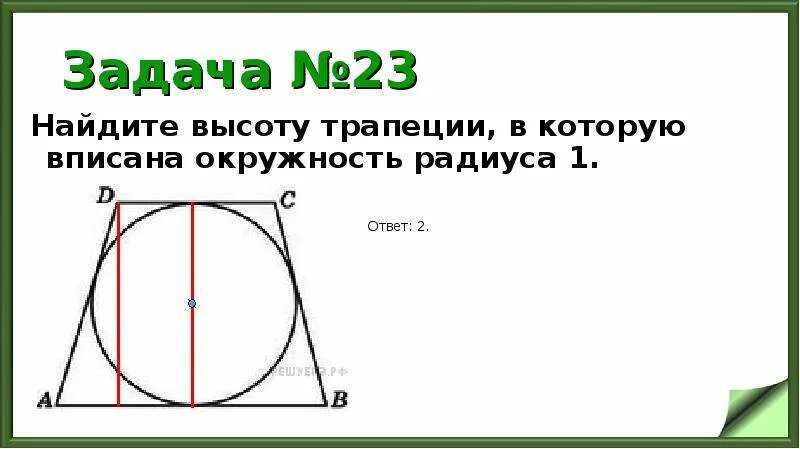 Радиус окружности вписанной в трапецию равен. Радиус окружности вписанной в трапецию равен