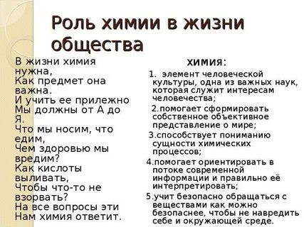 Роль химии в жизни общества