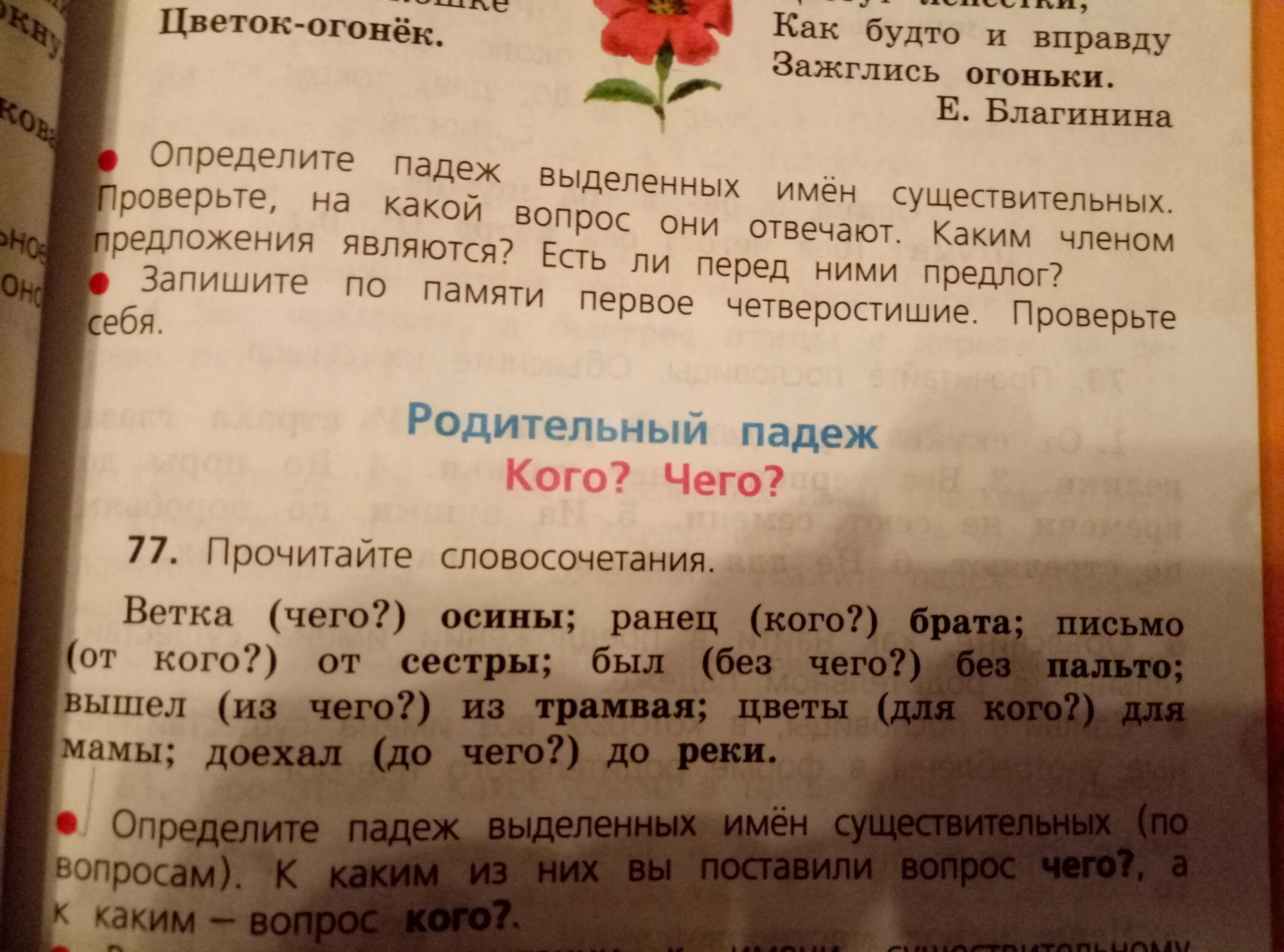 Цветущий какой падеж. Цветок-огонек какой падеж. Написал письмо какой падеж. Падеж слова письмо. Прочитайте определите падеж выделенных существительных.