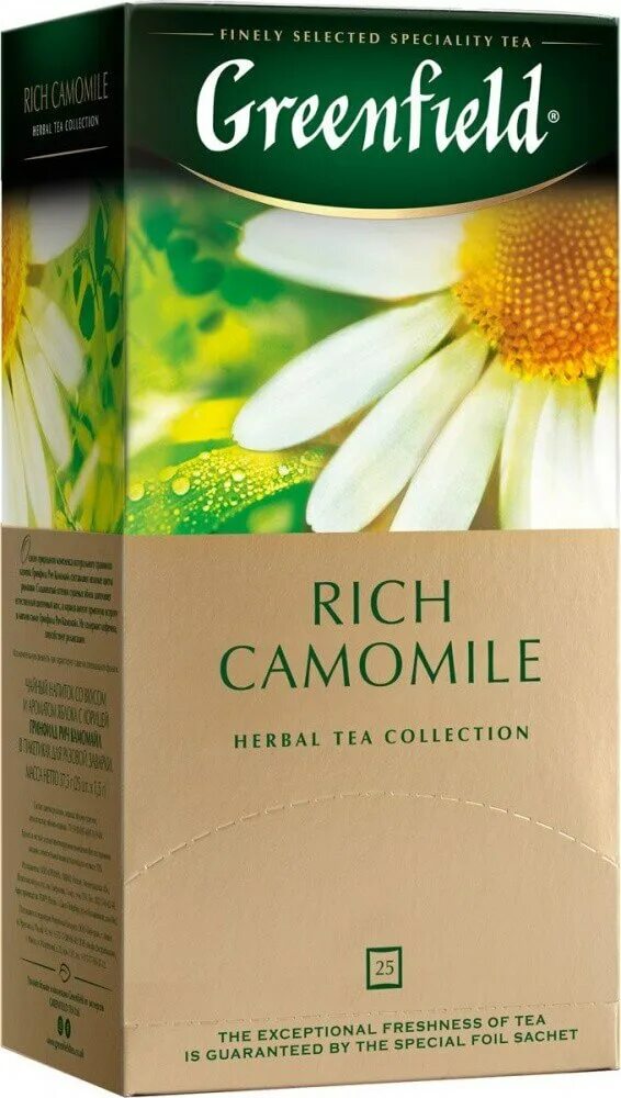 Чай Greenfield Rich Camomile. Чай травяной Greenfield Rich Camomile 25*1.5г. Чай Гринфилд Рич Камомайл. Чай Гринфилд 25 пак. Камомайл Рич 1*10 Ромашка. Чай гринфилд ромашка