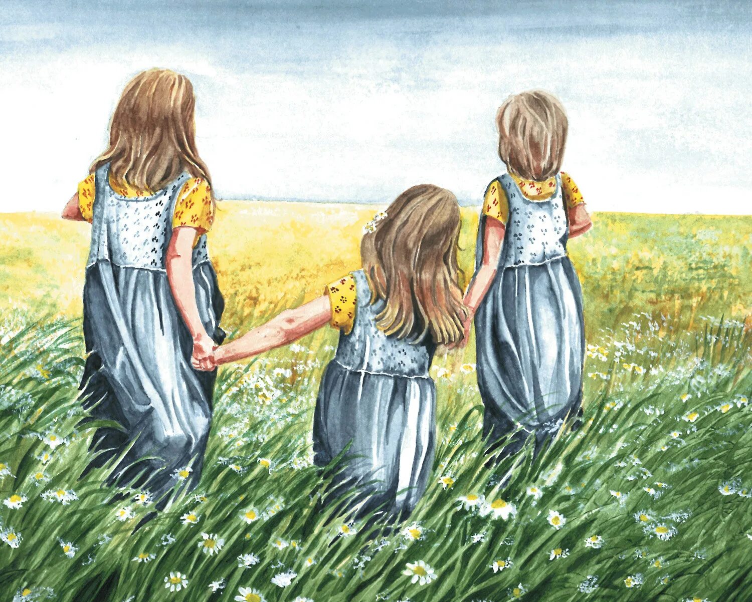 Sister art. Две сестры картинки. Три Дочки нарисованные. Три сестры акварель. Три сестры картинки для детей.