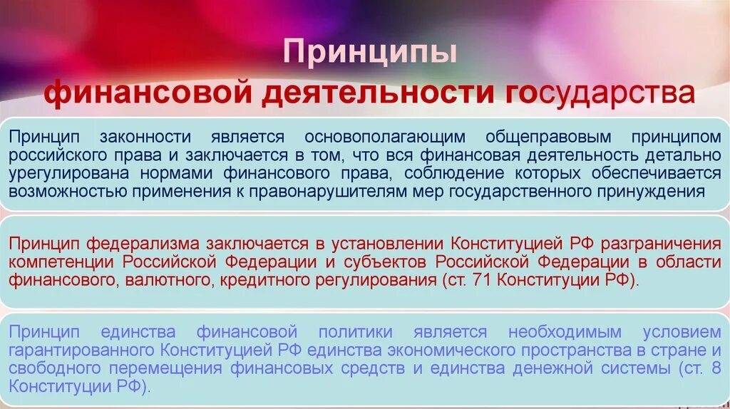 Принцип единства конституция рф. Принципы финансовой деятельности. Принципы финансовой деятельности государства. Принципы фин деятельности государства. Принципы осуществления финансовой деятельности.