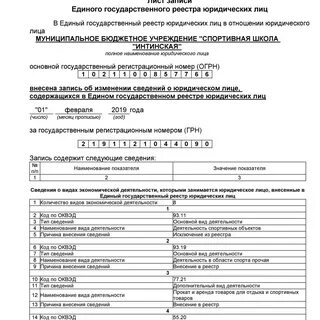 Налоговая лист записи егрюл