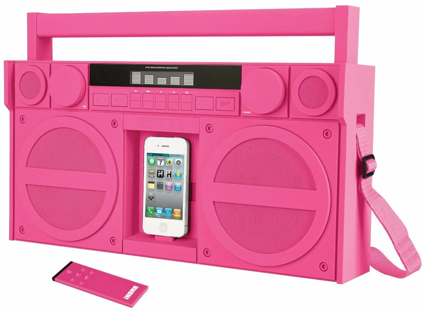 Детская портативная колонка. IHOME ip4. Розовый Бумбокс. Розовый магнитофон. Магнитофон для детей.