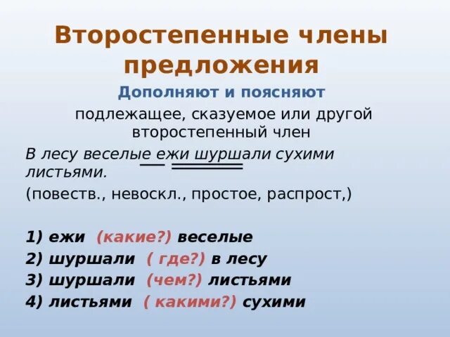 Группы второстепенных членов предложения