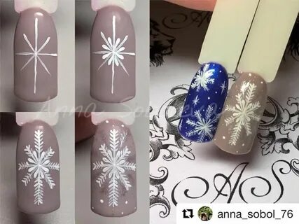 Нарисовать снежинки на ногтях гель лаком пошагово