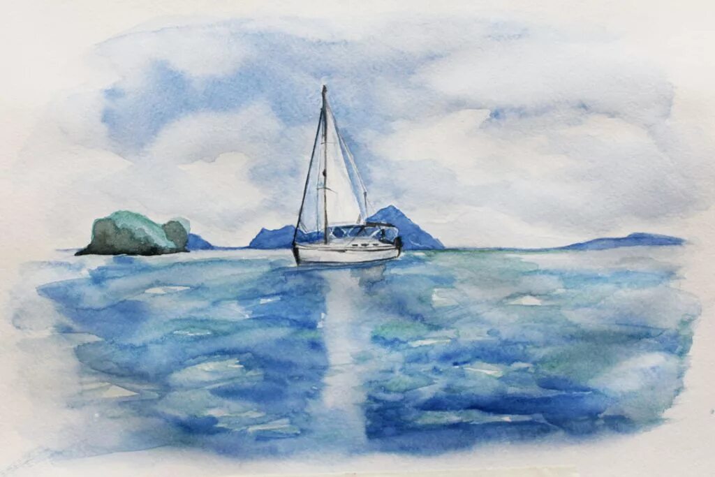 Акварельные морские пейзажи. Набросок сергей радюк картины акварелью море. Море акварелью. Морской пейзаж акварелью. Море акварельными карандашами.