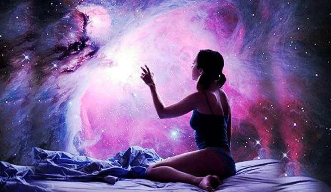 Слышимое пространство. Космическая женщина. Космос внутри. Медитация Вселенная. Человек в космосе.
