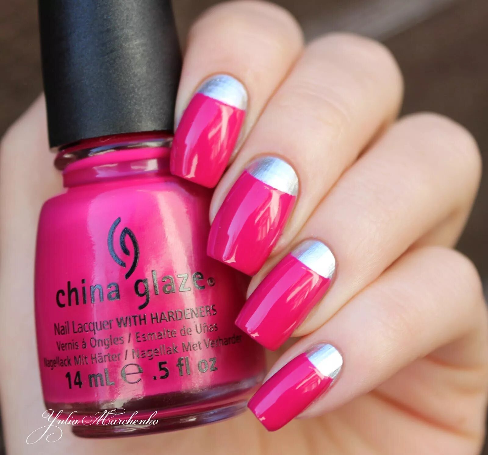 Цвета лаков сочетание. China Glaze гель лак. Маникюр цвета фуксии. Розовый лак для ногтей. Розовый лак яркий.