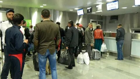 В аэропорту домодедово силовики ведут мигрантов