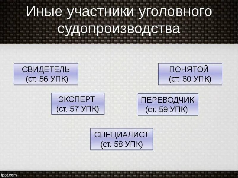 Статус участника уголовного судопроизводства. Иные участники уголовного судопроизводства. Иные участники процесса. Иные участники судопроизводства в уголовном процессе. 6. Иные участники уголовного судопроизводства..