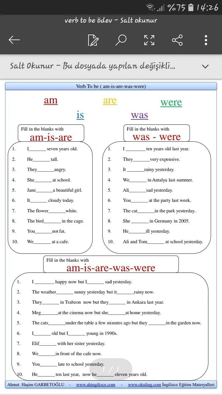 Am is are test pdf