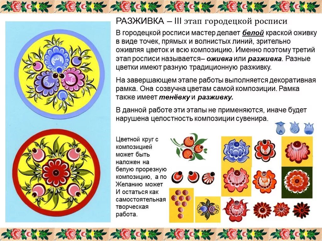 Роспись сообщение. Городецкая роспись разживка. этапы городецкой росписи разживка. разживка в городецкой росписи. главный мотив росписи городец.