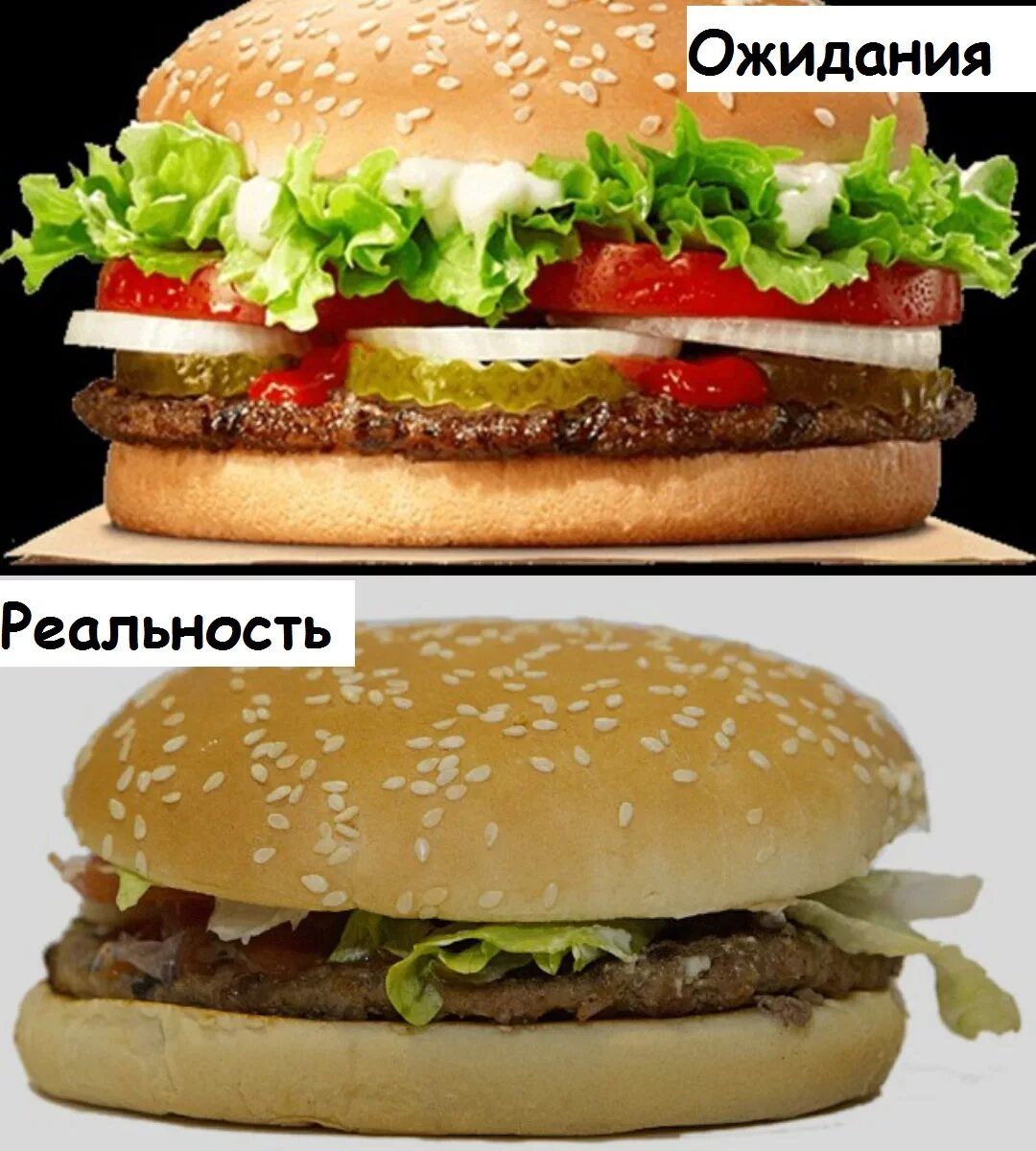 Воппер и Биг Мак. Бургер на картинке и в реальности. Гамбургер ожидание реальность. Гамбургер в рекламе и в жизни. Реальность в рекламе