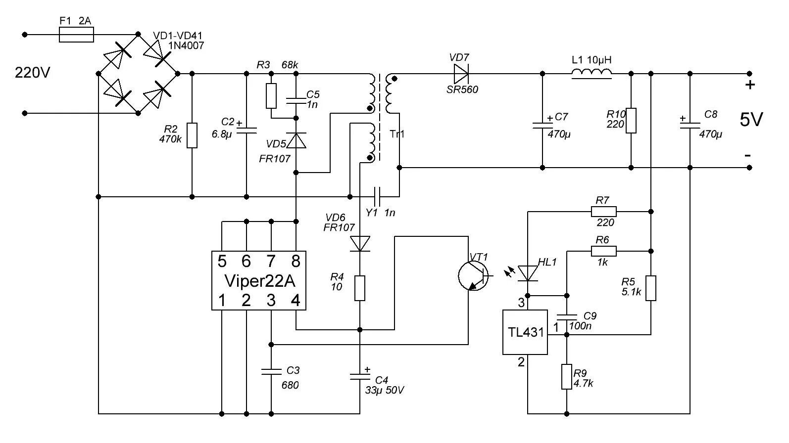 Импульсный блок питания на 5 вольт viper22a. Импульсный блок питания 12 вольт 1 ампер схема. Импульсный блок питания на viper22a схема. Viper 22a в импульсных блоках питания. Схема блока питания 5 вольт