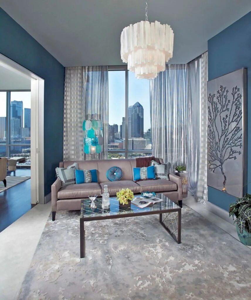 синий интерьер гостиной. серо голубой интерьер. гостиная в сером цвете. диван неоклассика тиффани. гостиная в серо голубых тонах.