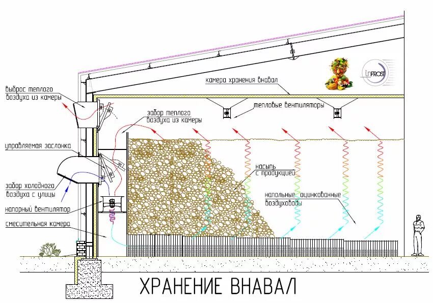 В овощехранилище было 1280 ц моркови когда. Хранение картофеля в овощехранилище схема. План схема овощехранилища. Схема вентиляции овощехранилища. Автоматизация овощехранилища принципиальная схема.