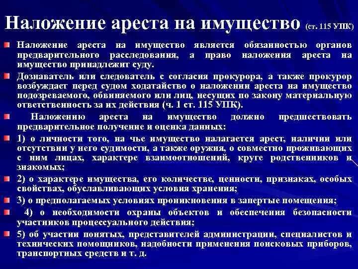 Наложение ареста упк