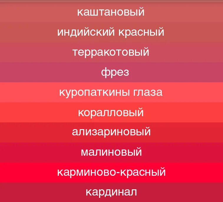 Как отличить красный. Оттенки красного. Красно-розовый цвет. Оттенки красного с названиями. Названия красных цветов и оттенков.