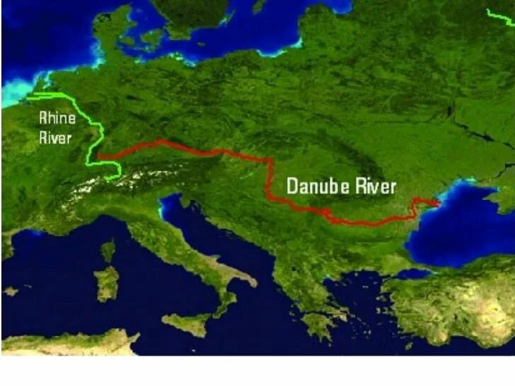 Реки находящиеся в евразии. Рейн и Дунай. Рейн и Дунай на карте. Реки Рейн и Дунай. Водный путь Рейн-майн-Дунай.