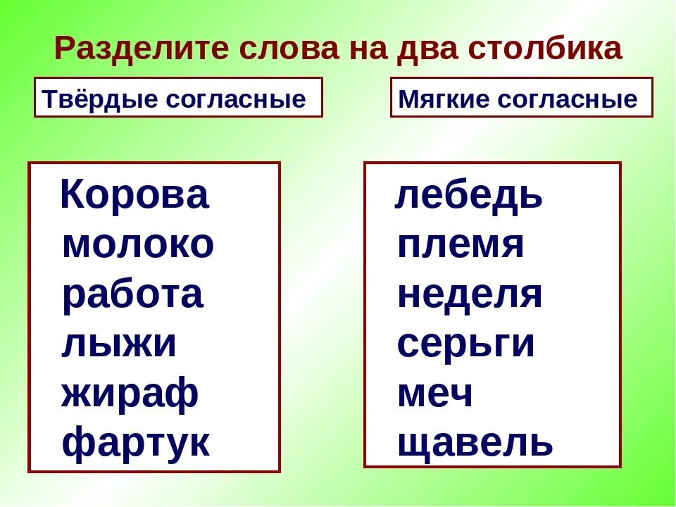 Слова в которых все согласные твердые 1