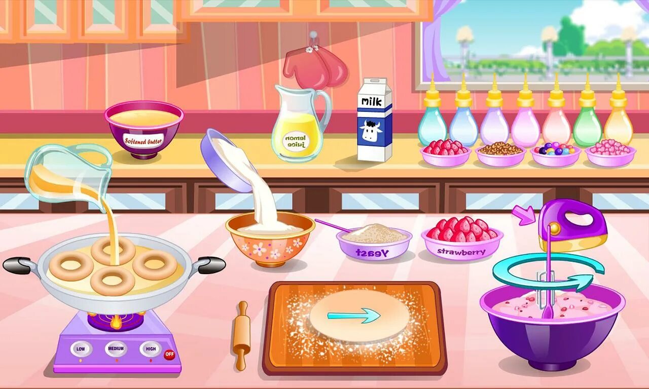 Игра пончики. Игры приготовление пончиков. Кулинарные игры для девочек. Готовка пирожных игра.