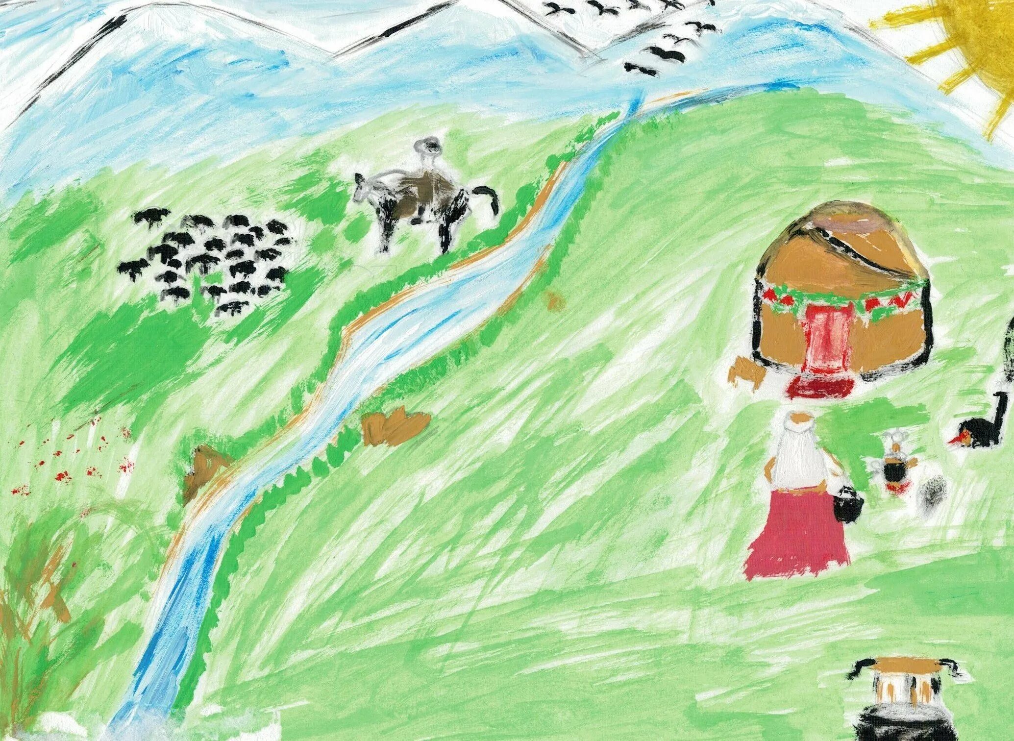 Рисунок на тему Наурыз. Рисунок на Наурыз детский. Детские рисунки юрта в степи. Рисунки на тему Казахстан. Рисунок наурыз для детей