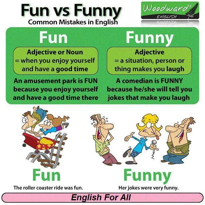 Fun funny. Разница между fun и funny. Fun or funny разница. Funny vs fun разница. Vocabulary 2 adjectives