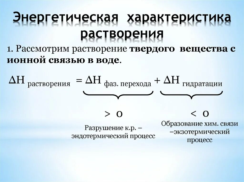 Термодинамика процесса растворения. Энергетическая характеристика растворения. Энергетика процесса растворения. Процесс растворения веществ. Энергия растворения