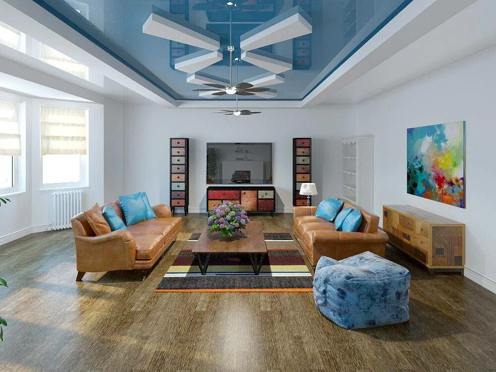 Stretch ceiling. Разноцветный потолок. Цветной потолок в гостиную. Натяжные потолки в гостиной цветные. Гостиная с голубым потолком.